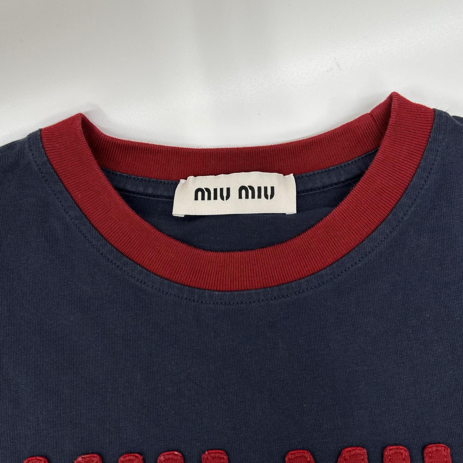 MIUMIU ミュウミュウ MJN421 ネイビー×レッド クロップド Tシャツ トップス
