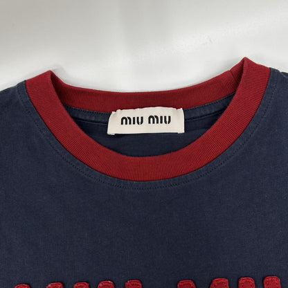 MIUMIU ミュウミュウ MJN421 ネイビー×レッド クロップド Tシャツ トップス