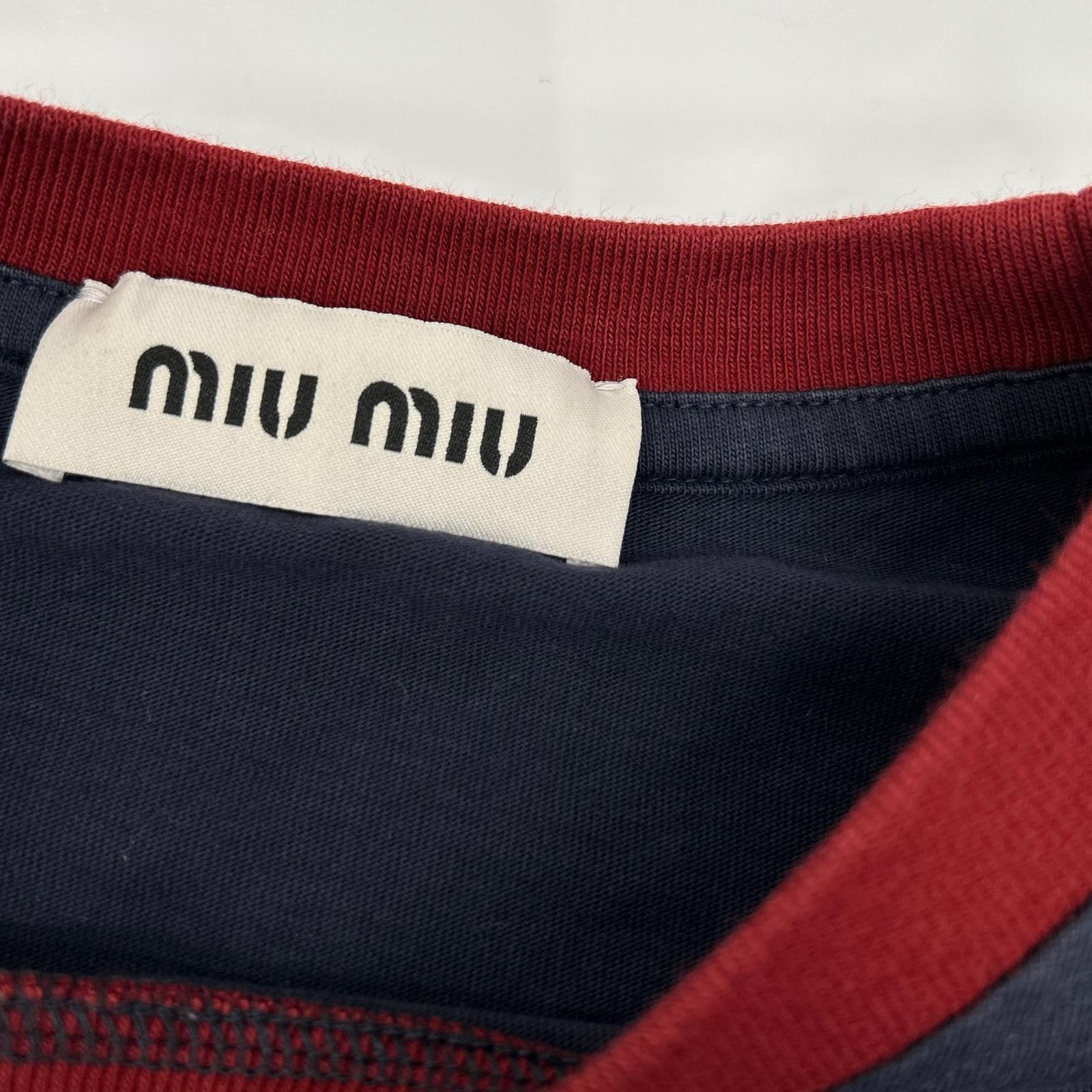 MIUMIU ミュウミュウ MJN421 ネイビー×レッド クロップド Tシャツ トップス