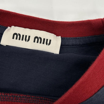 MIUMIU ミュウミュウ MJN421 ネイビー×レッド クロップド Tシャツ トップス