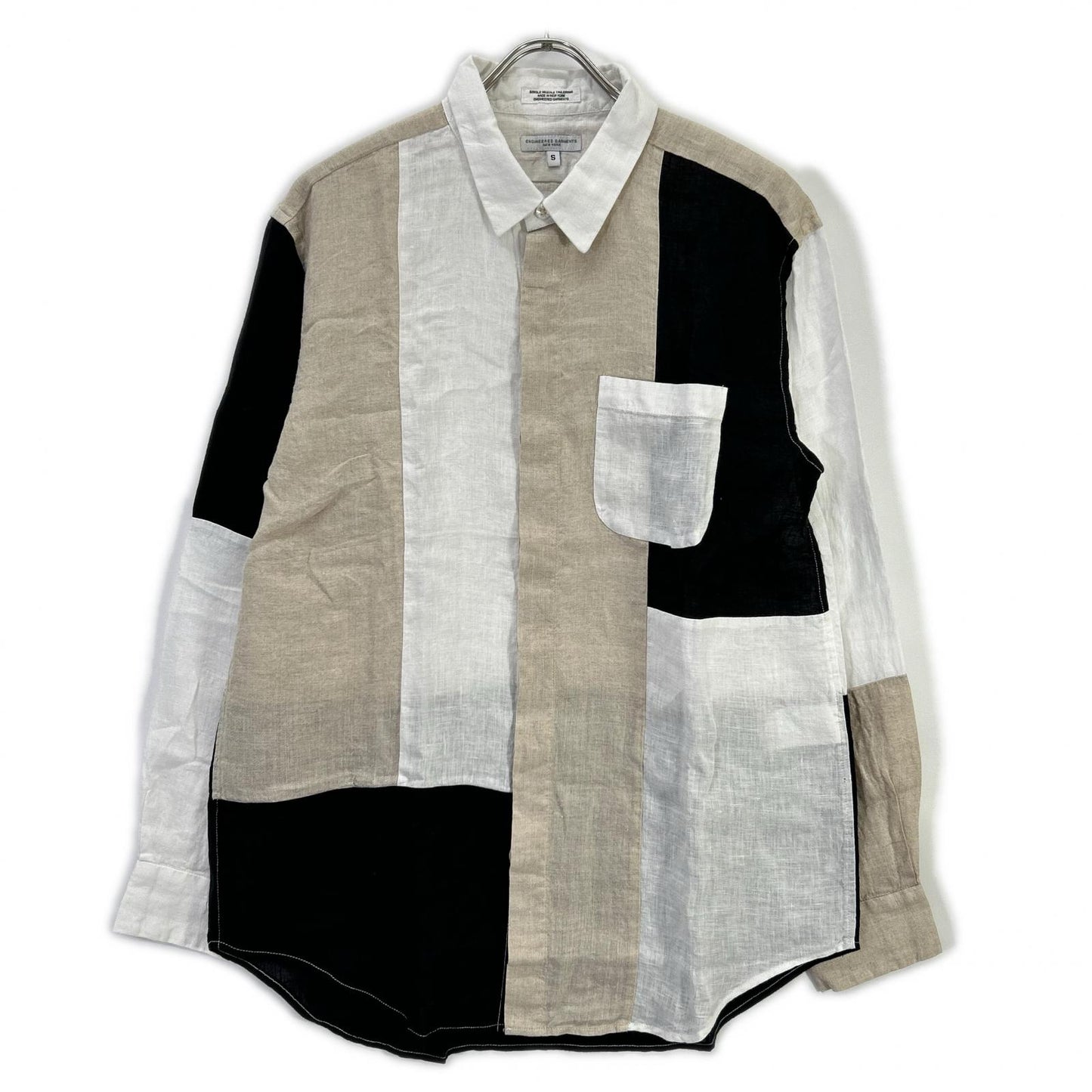 Engineered Garments Engineered Garments color-blocked linen shirt with concealed button placket top