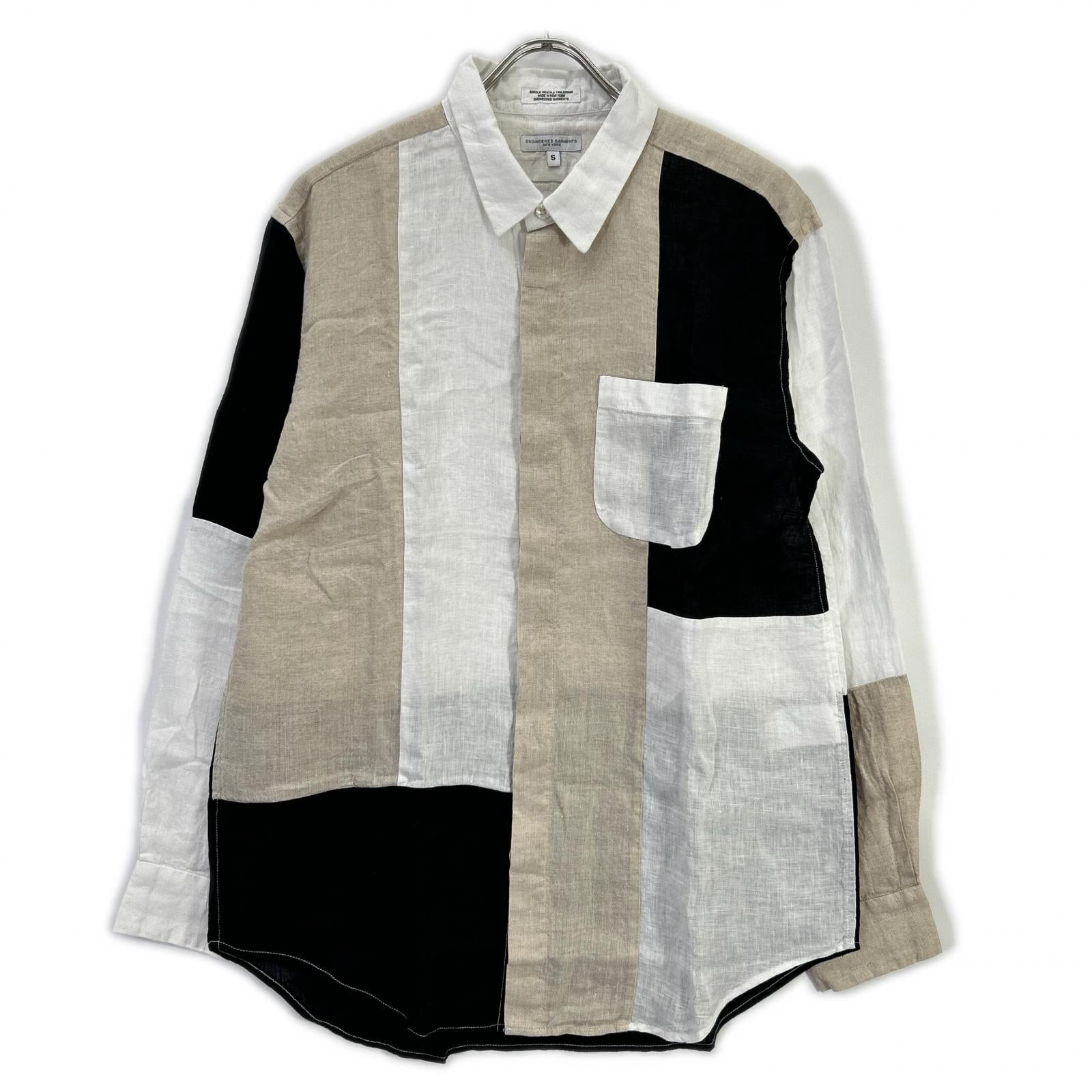 Engineered Garments Engineered Garments color-blocked linen shirt with concealed button placket top