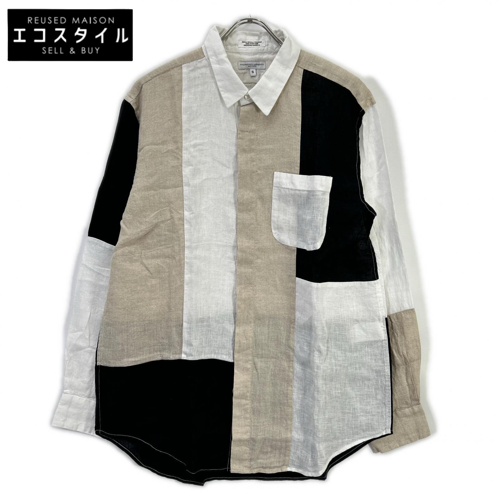 Engineered Garments Engineered Garments color-blocked linen shirt with concealed button placket top