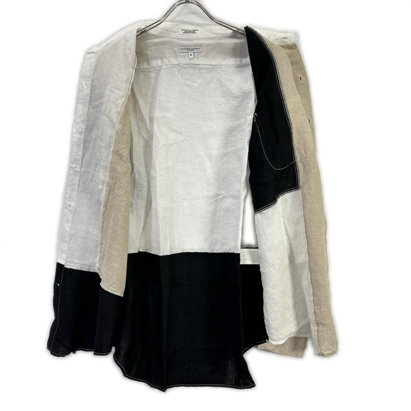 Engineered Garments Engineered Garments color-blocked linen shirt with concealed button placket top