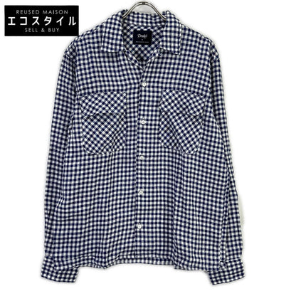 Drakes ドレイクス ブルー ギンガムチェック リネン100% LS CAMP COLLAR SHIRT トップス