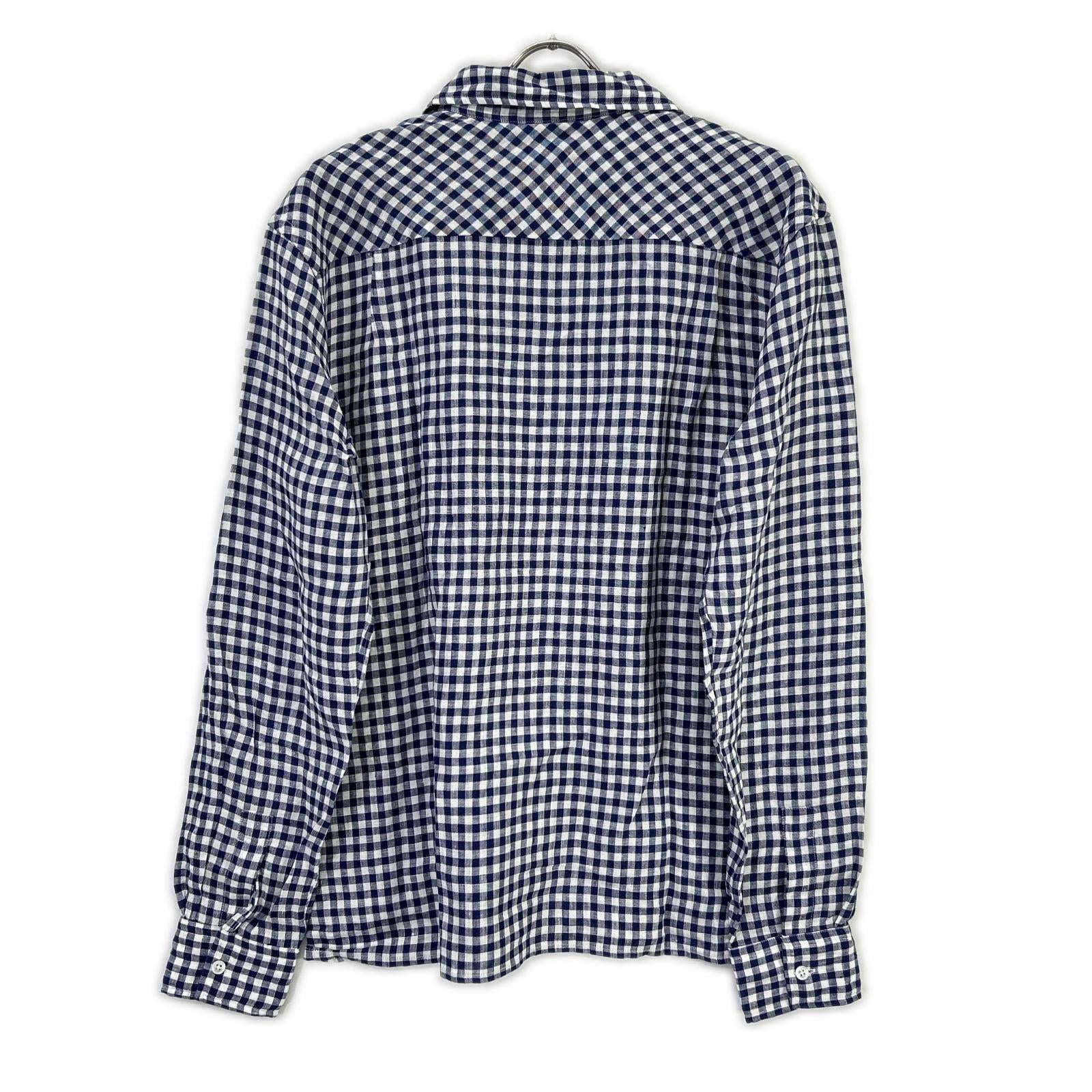 Drakes ドレイクス ブルー ギンガムチェック リネン100% LS CAMP COLLAR SHIRT トップス