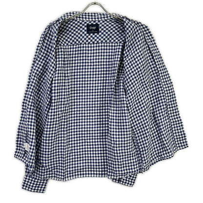Drakes ドレイクス ブルー ギンガムチェック リネン100% LS CAMP COLLAR SHIRT トップス