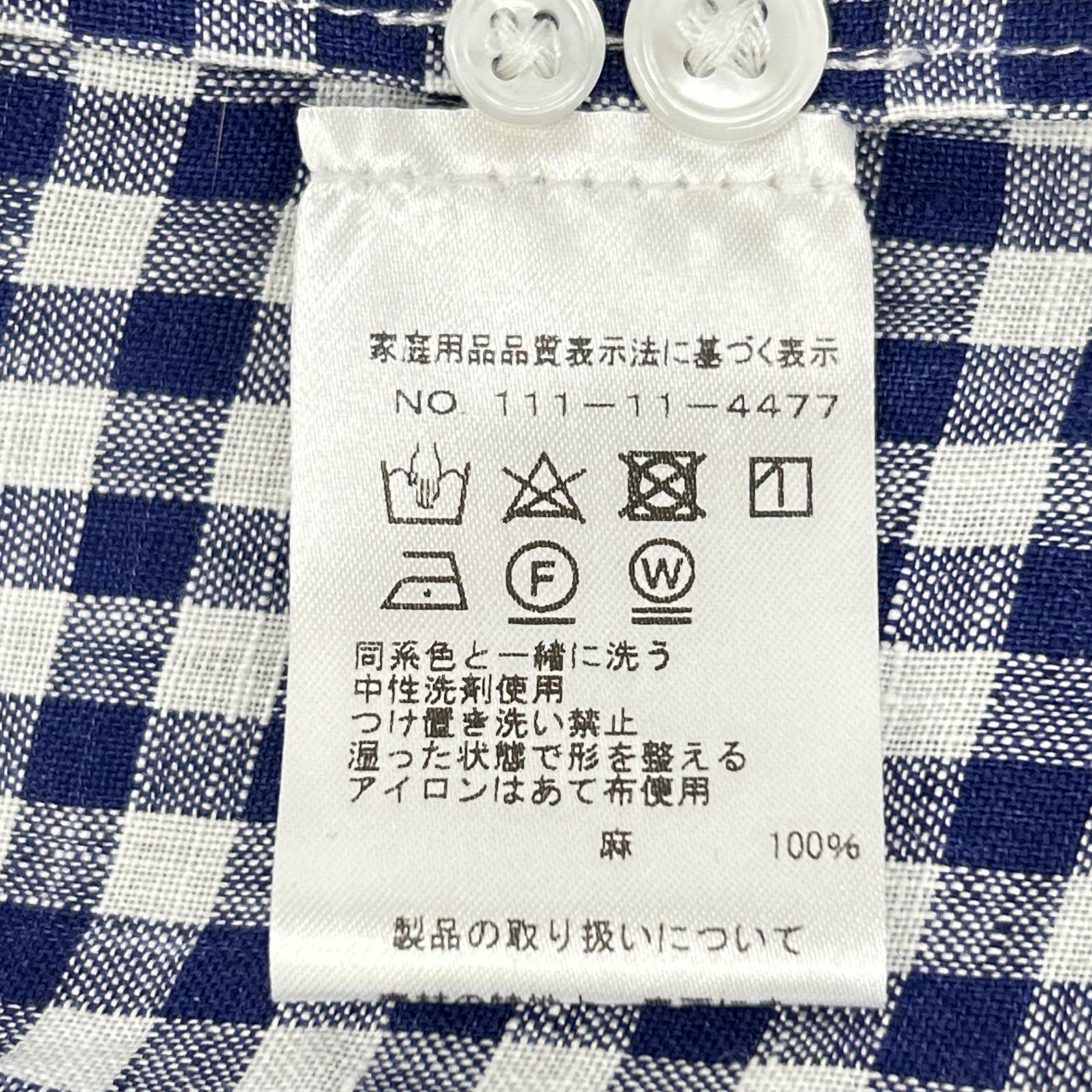 Drakes ドレイクス ブルー ギンガムチェック リネン100% LS CAMP COLLAR SHIRT トップス