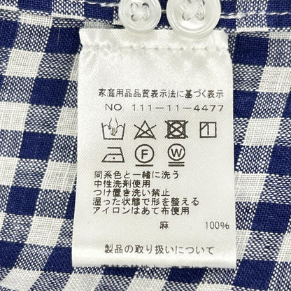 Drakes ドレイクス ブルー ギンガムチェック リネン100% LS CAMP COLLAR SHIRT トップス
