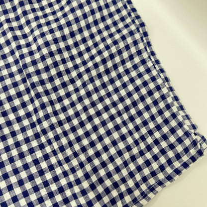 Drakes ドレイクス ブルー ギンガムチェック リネン100% LS CAMP COLLAR SHIRT トップス