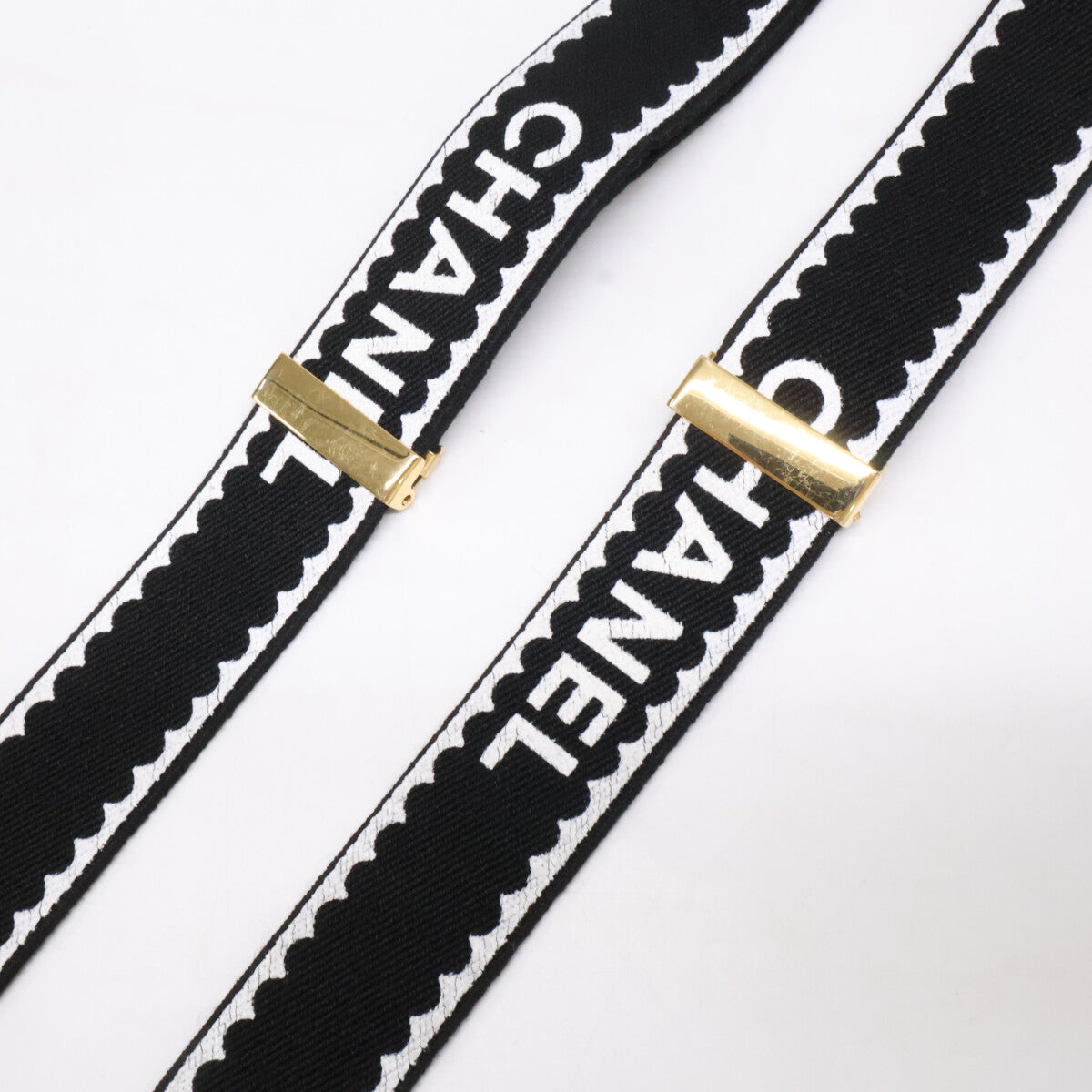 CHANEL シャネル レザー x ファブリック サスペンダー ベルト