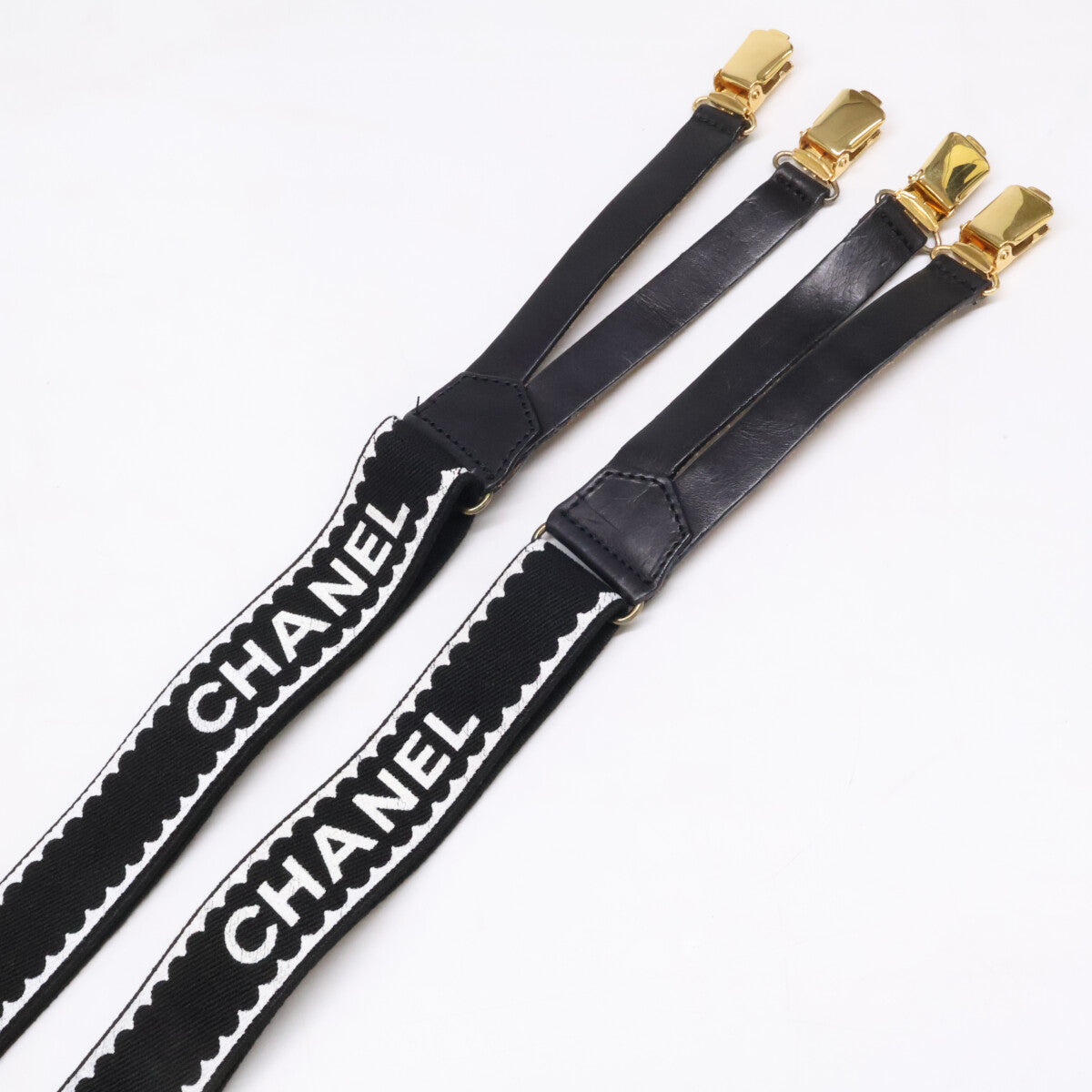 CHANEL シャネル レザー x ファブリック サスペンダー ベルト