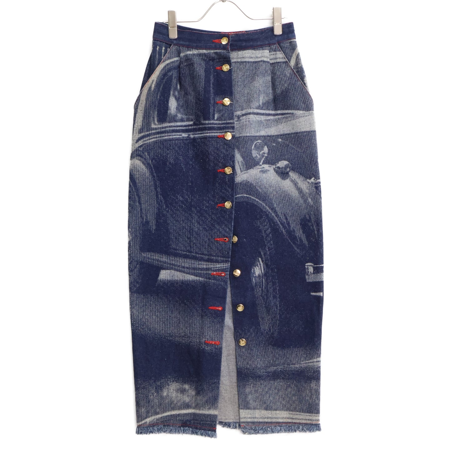 VivienneWestwood ヴィヴィアンウエストウッド オールウェイズオンカメラコレクション92/93　90s　ロールスロイス転写プリント フロントボタン デニム ロング スカート