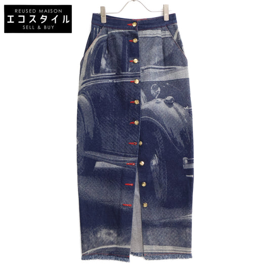 VivienneWestwood ヴィヴィアンウエストウッド オールウェイズオンカメラコレクション92/93　90s　ロールスロイス転写プリント フロントボタン デニム ロング スカート
