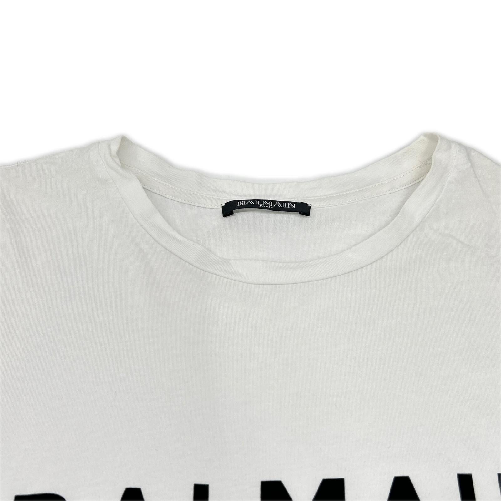 BALMAIN SF113671193 White Flocked-Print T-Shirt Tops
