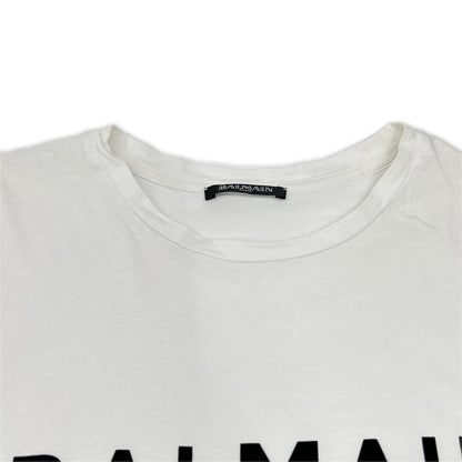 BALMAIN SF113671193 White Flocked-Print T-Shirt Tops