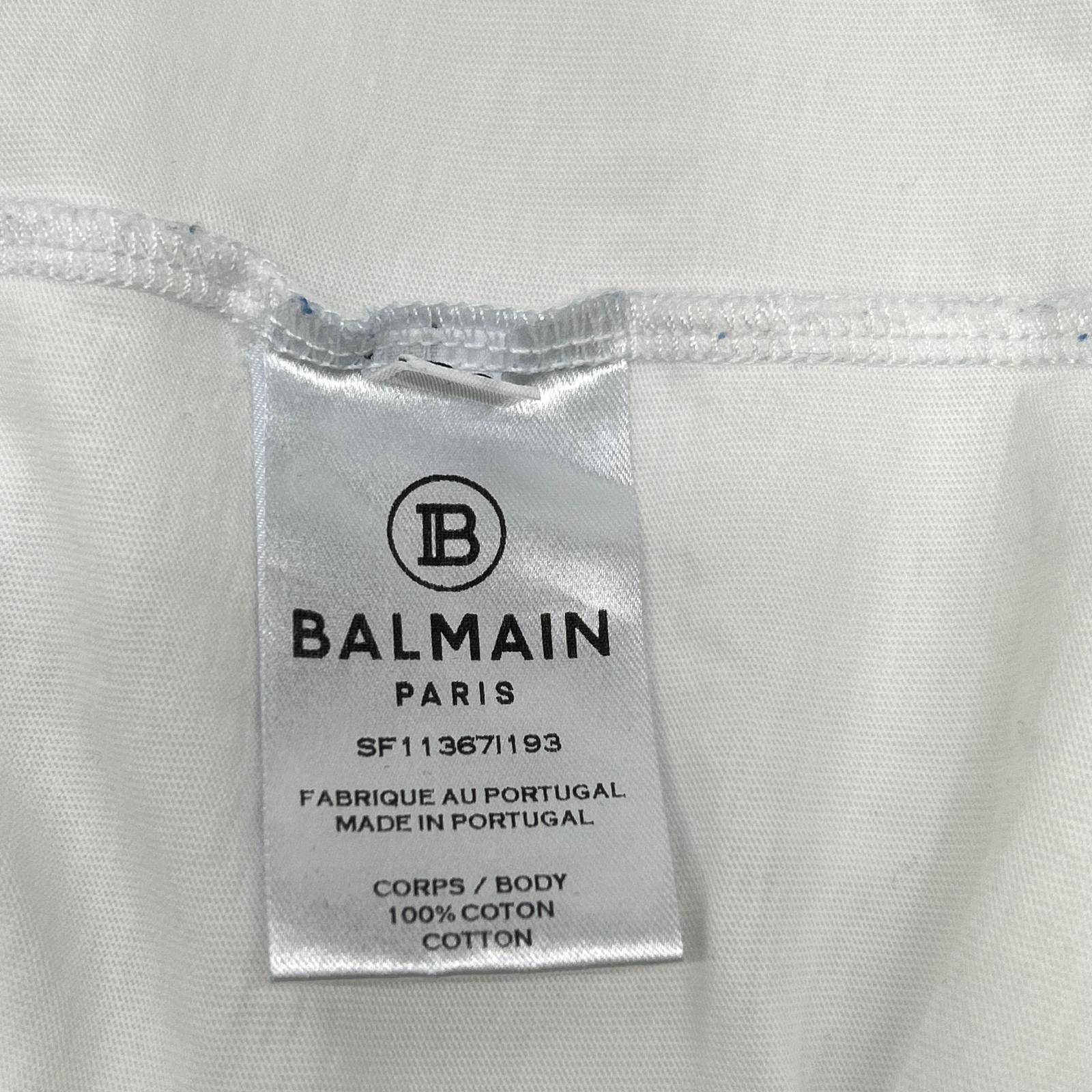 BALMAIN バルマン SF113671193 ホワイト フロッキープリント Tシャツ トップス