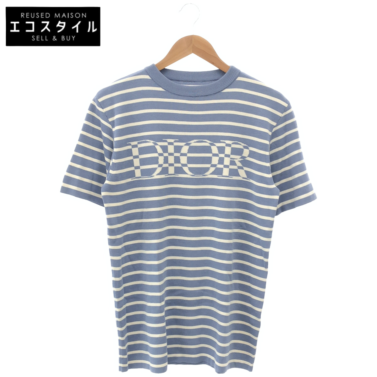 DIOR ディオール 183M647AT234 ライトブルー×ホワイト ロゴ 半袖ニット トップス