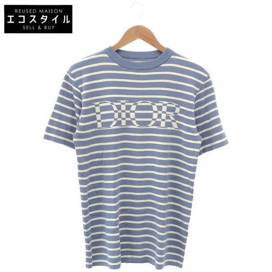DIOR ディオール 183M647AT234 ライトブルー×ホワイト ロゴ 半袖ニット トップス