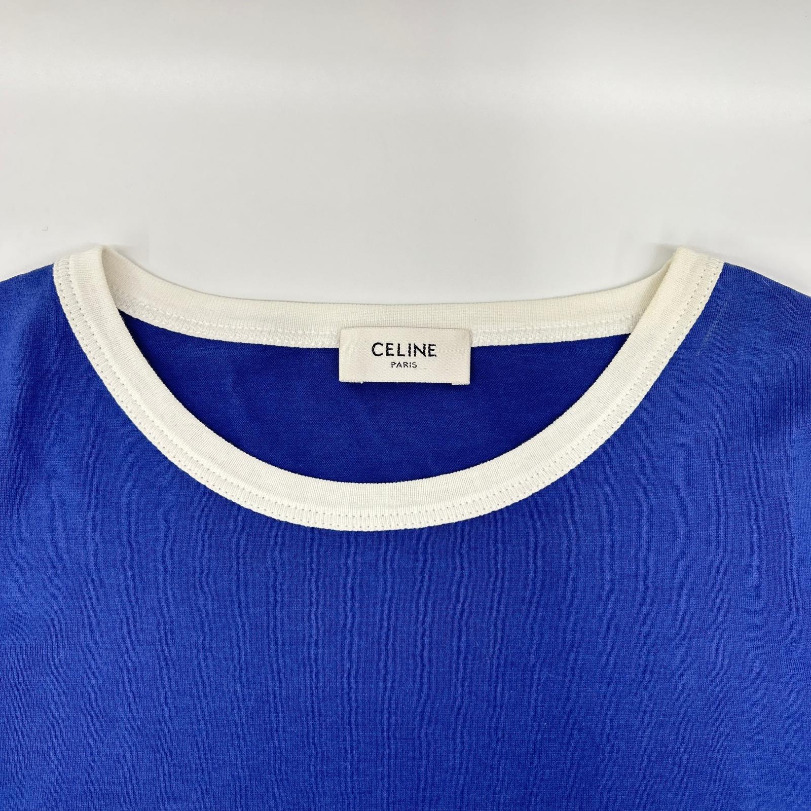 CELINE セリーヌ 2X815671Q ブルー フロッキー パイピング Tシャツ トップス