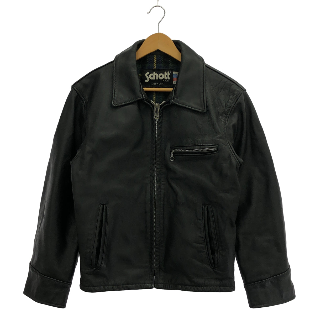 schott ショット 659 ブラック ライナー付き シングルライダース トップス