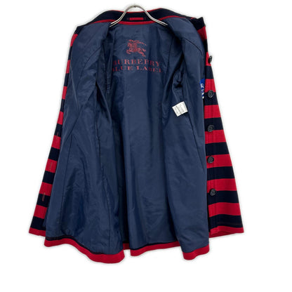 Burberry Blue Label バーバリーブルーレーベル 11年 E1A42-304-28 ネイビー×レッド ウール ボーダー トレンチコート コート