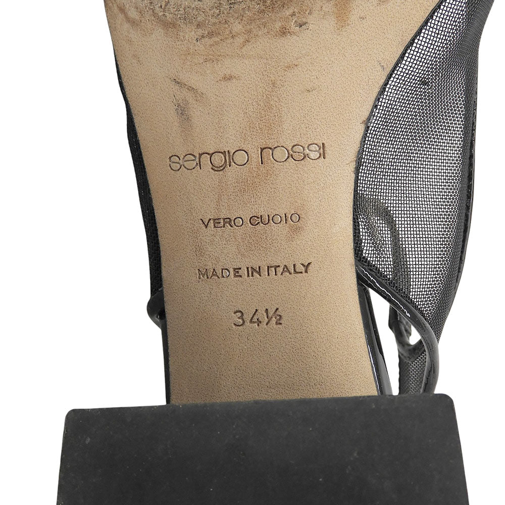 Sergio Rossi セルジオロッシ スリングバックメッシュ パンプス シューズ レディース ブラック 34 1/2 シューズ