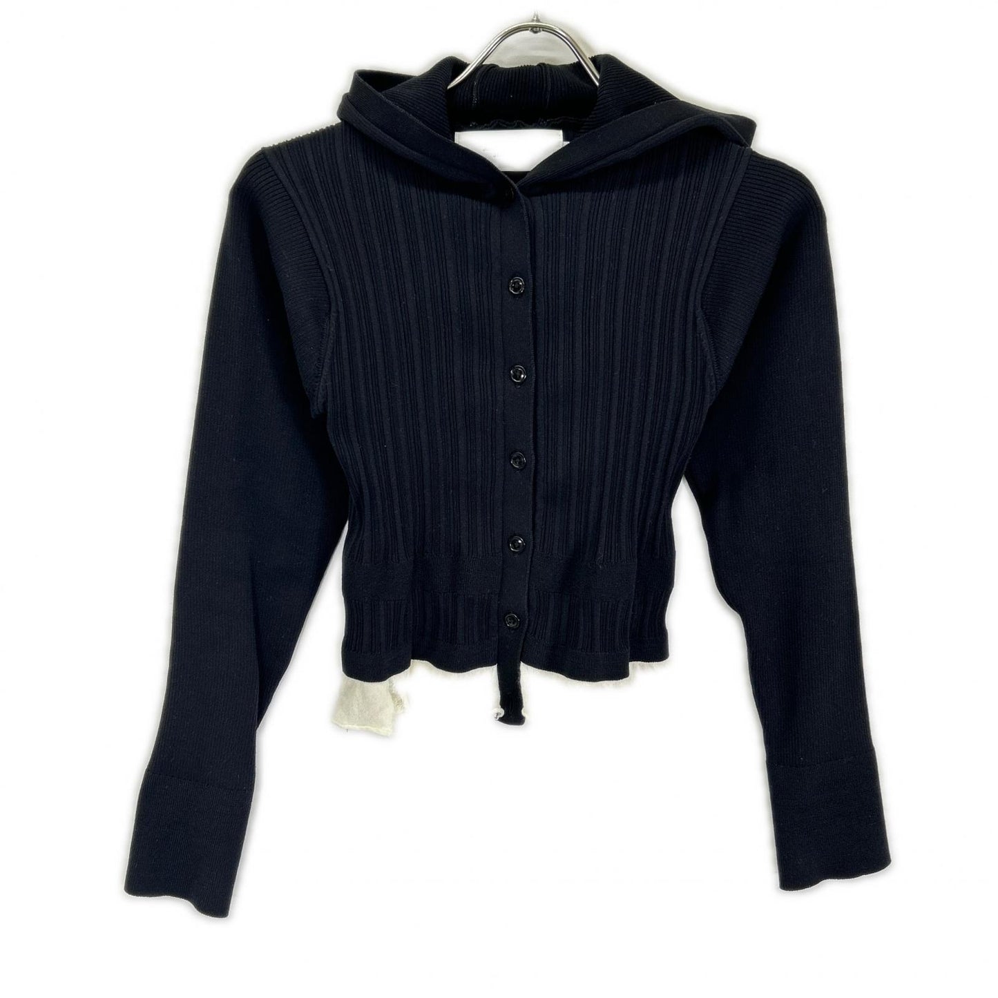 JOHN MASON SMITH ジョンメイソンスミス 25WKN-#113L ブラック/ホワイト 16G RIB HOOD CARDIGAN トップス