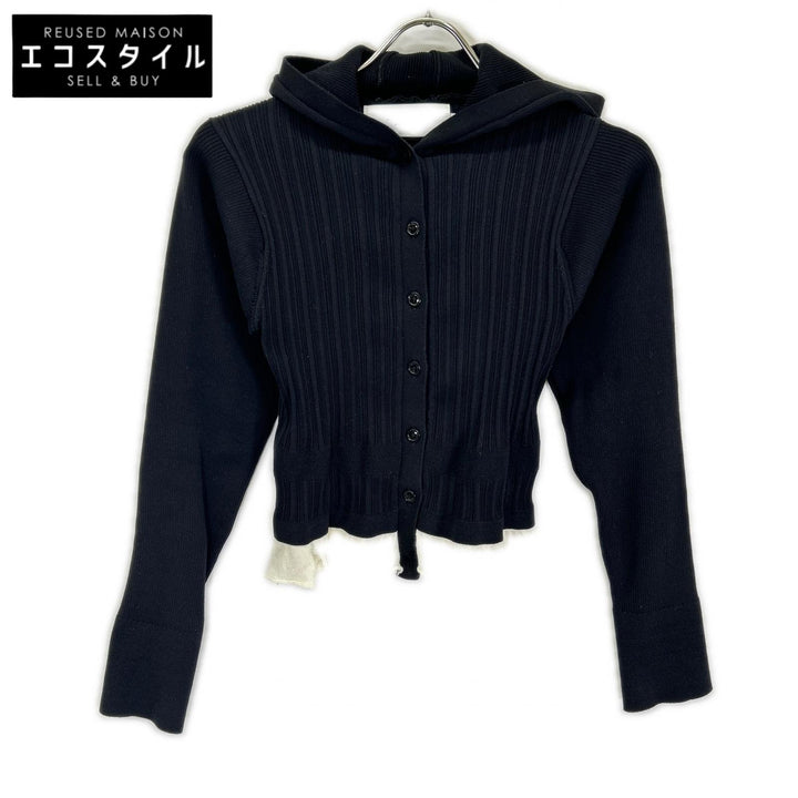 JOHN MASON SMITH ジョンメイソンスミス 25WKN-#113L ブラック/ホワイト 16G RIB HOOD CARDIGAN トップス