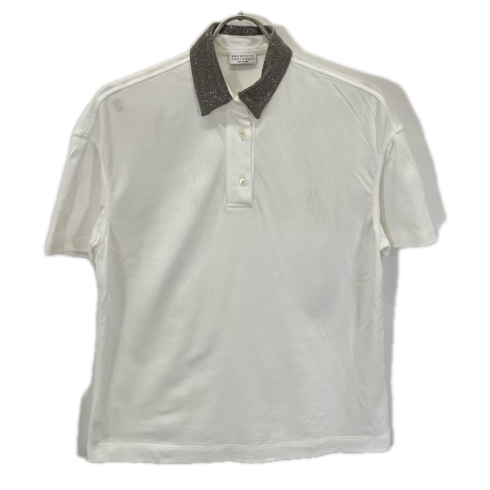 BRUNELLO CUCINELLI ブルネロクチネリ M0T63BG605JAP ホワイト モニーレ襟 半袖ポロシャツ トップス