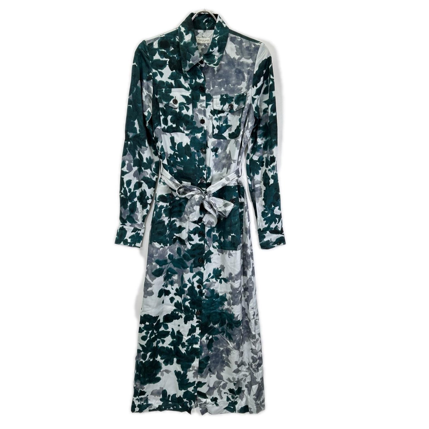 DRIES VAN NOTEN ドリスヴァンノッテン グリーン系 リーフ柄 ビスコース シャツワンピース ワンピース
