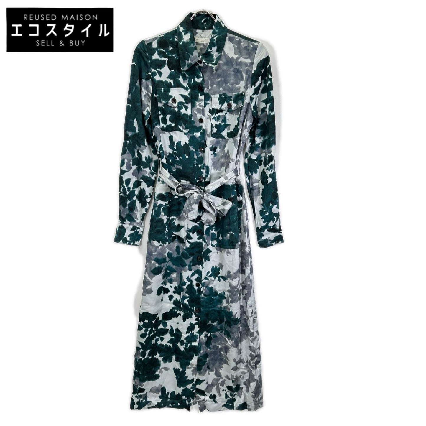 DRIES VAN NOTEN ドリスヴァンノッテン グリーン系 リーフ柄 ビスコース シャツワンピース ワンピース
