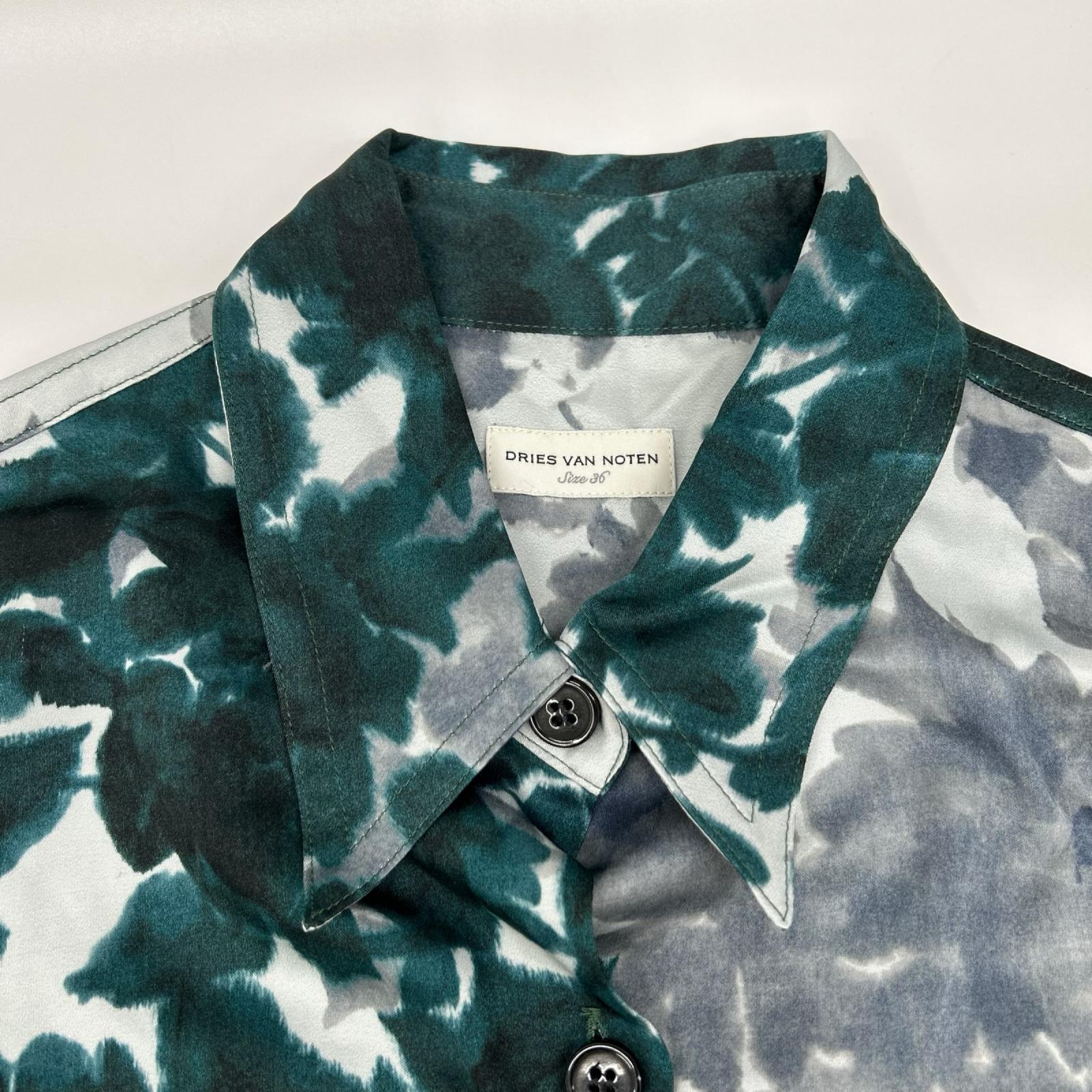 DRIES VAN NOTEN ドリスヴァンノッテン グリーン系 リーフ柄 ビスコース シャツワンピース ワンピース