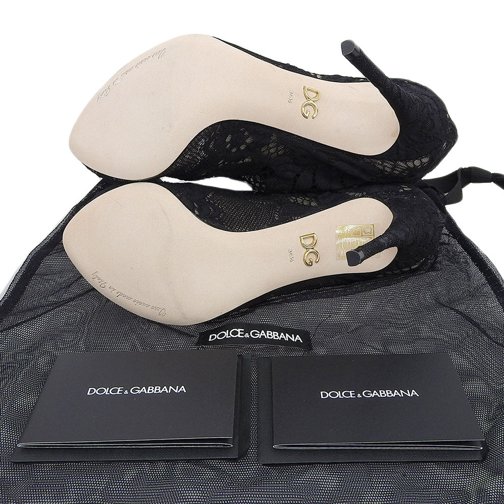 DOLCE&GABBANA ドルチェアンドガッバーナ 新品同様 花柄 レース ヒール アンクルブーツ シューズ レディース ブラック 36 1/2 シューズ