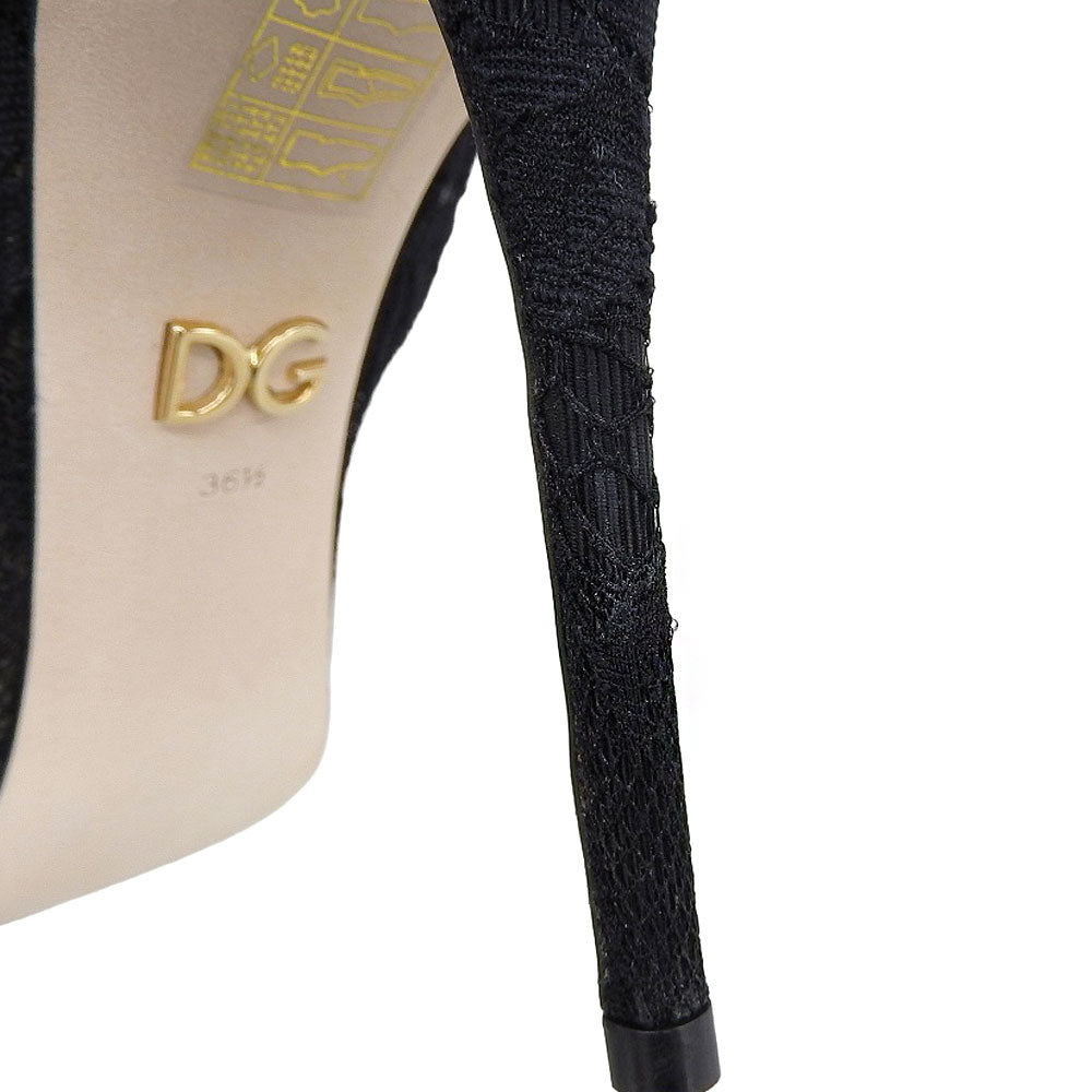 DOLCE&GABBANA ドルチェアンドガッバーナ 新品同様 花柄 レース ヒール アンクルブーツ シューズ レディース ブラック 36 1/2 シューズ