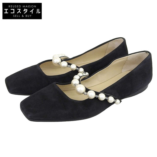 JIMMY CHOO ジミーチュウ 美品 ADE FLAT SZR スエード パール付き フラットパンプス シューズ レディース ブラック 36.5 シューズ
