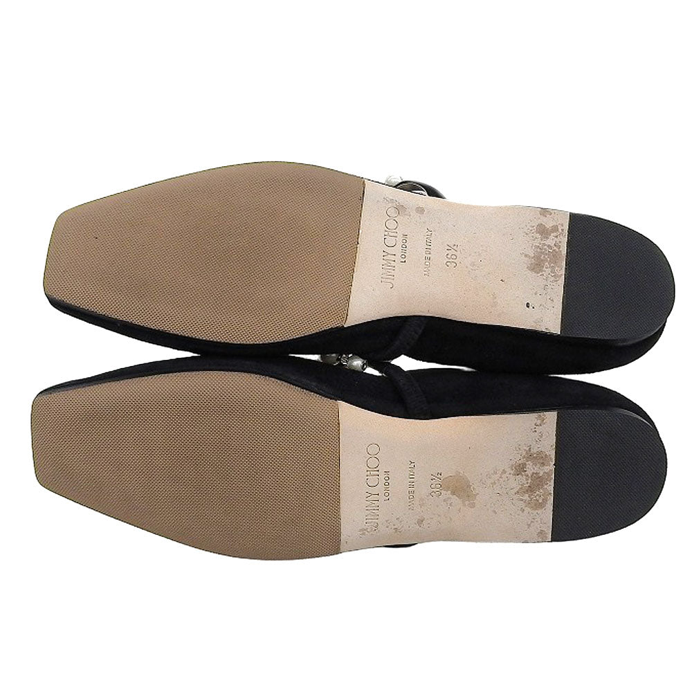JIMMY CHOO ジミーチュウ 美品 ADE FLAT SZR スエード パール付き フラットパンプス シューズ レディース ブラック 36.5 シューズ