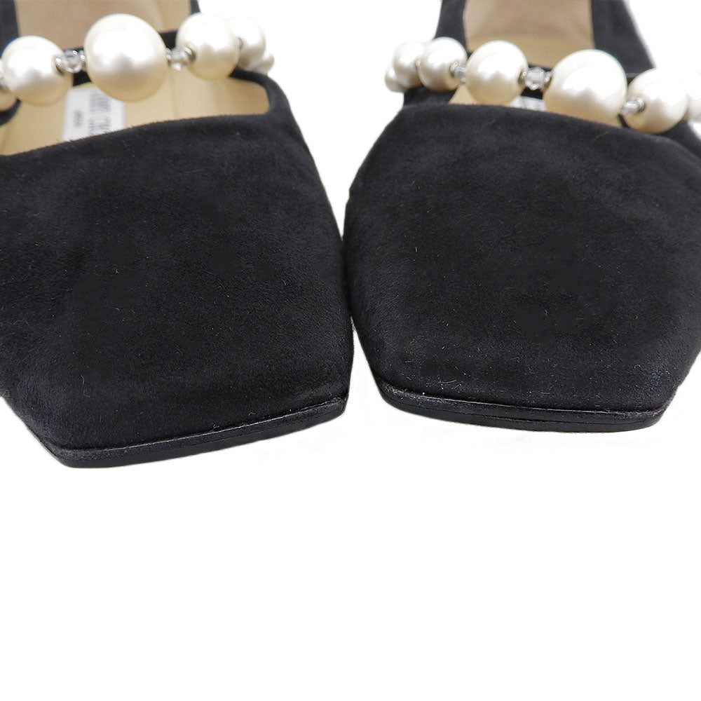 JIMMY CHOO ジミーチュウ 美品 ADE FLAT SZR スエード パール付き フラットパンプス シューズ レディース ブラック 36.5 シューズ