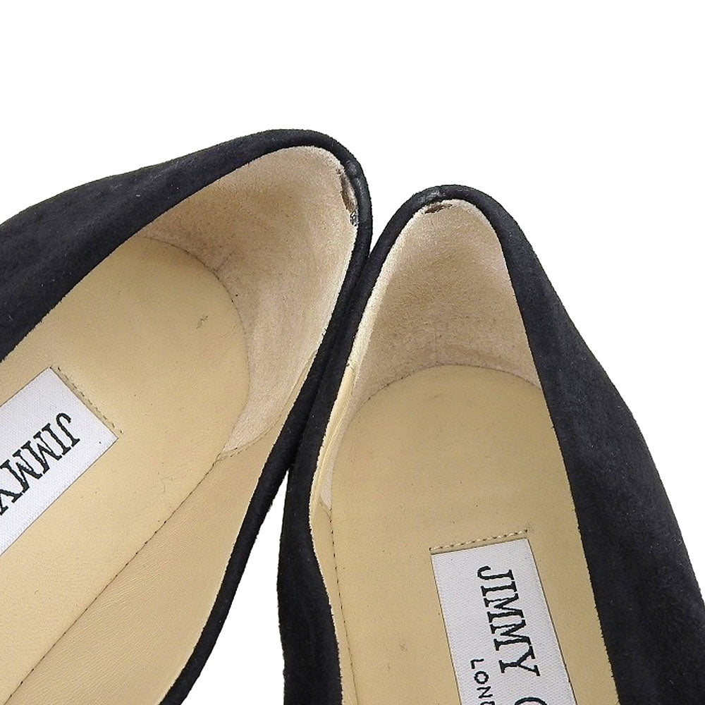 JIMMY CHOO ジミーチュウ 美品 ADE FLAT SZR スエード パール付き フラットパンプス シューズ レディース ブラック 36.5 シューズ