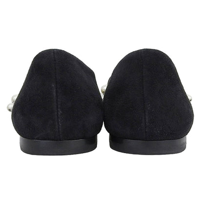 JIMMY CHOO ジミーチュウ 美品 ADE FLAT SZR スエード パール付き フラットパンプス シューズ レディース ブラック 36.5 シューズ