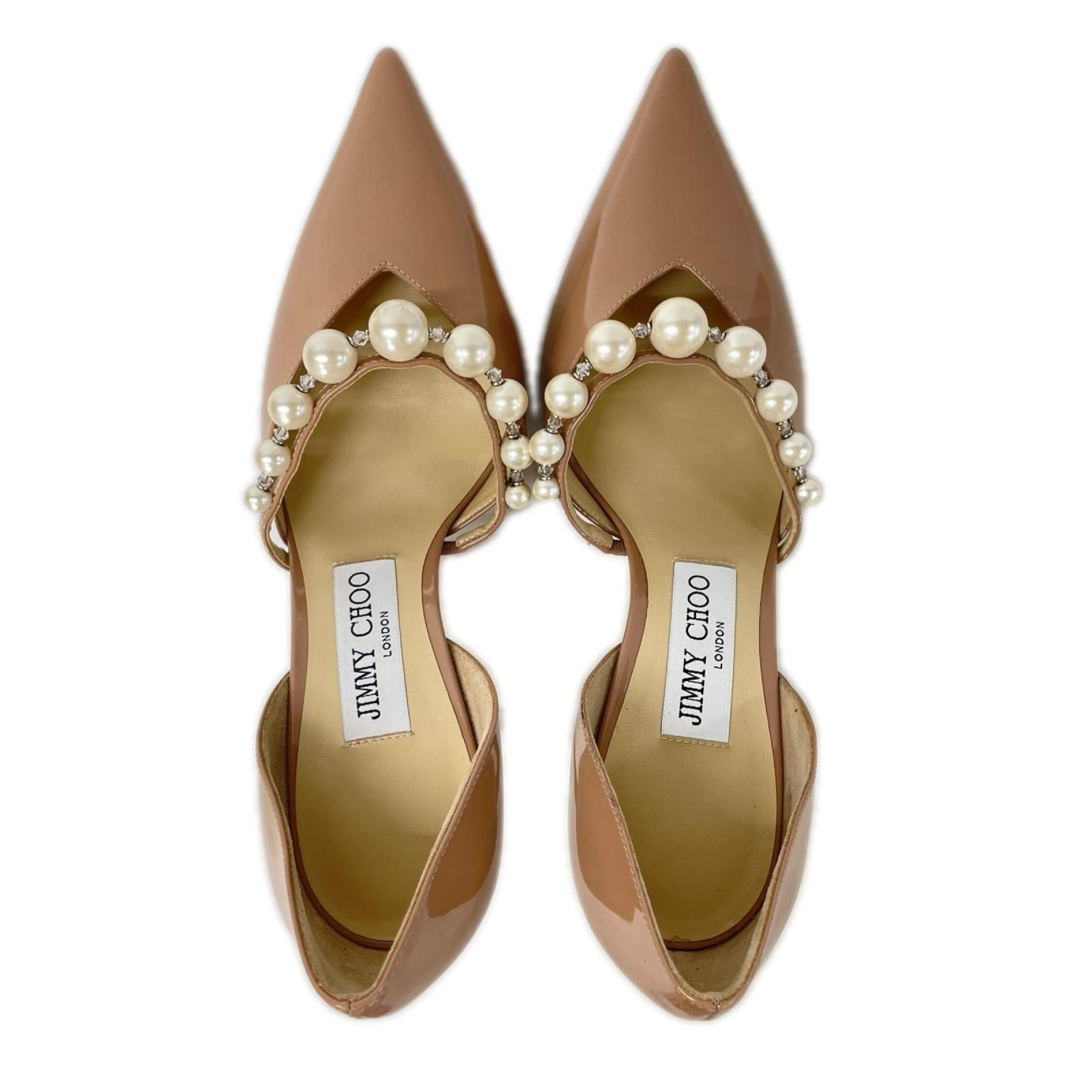 JIMMY CHOO ジミーチュウ Aurelie 85 オーレリー85 レジンパール付 パテントレザー ポインテッドトゥ パンプス シューズ