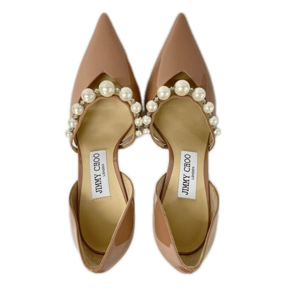 JIMMY CHOO ジミーチュウ Aurelie 85 オーレリー85 レジンパール付 パテントレザー ポインテッドトゥ パンプス シューズ