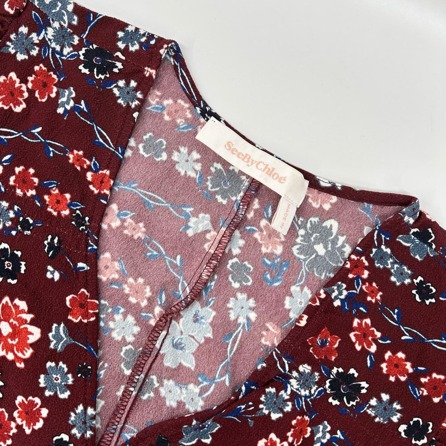 SEE BY CHLOE シーバイクロエ エンジ系 Vネック フラワーデザイン ワンピース ワンピース