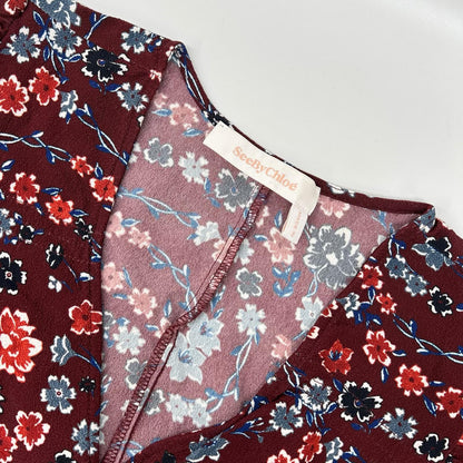SEE BY CHLOE シーバイクロエ エンジ系 Vネック フラワーデザイン ワンピース ワンピース