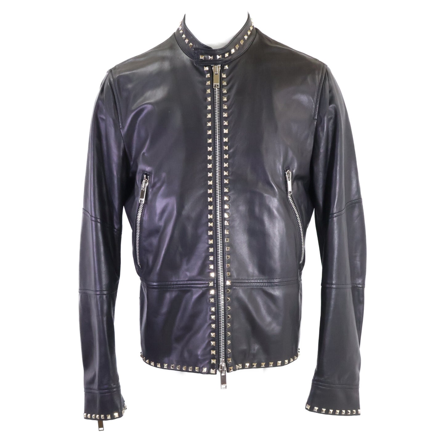 VALENTINO ヴァレンティノ 【美品/国内正規】NV3NA71P2AD ロックスタッズ ラムレザー シングルライダースジャケット ジャケット