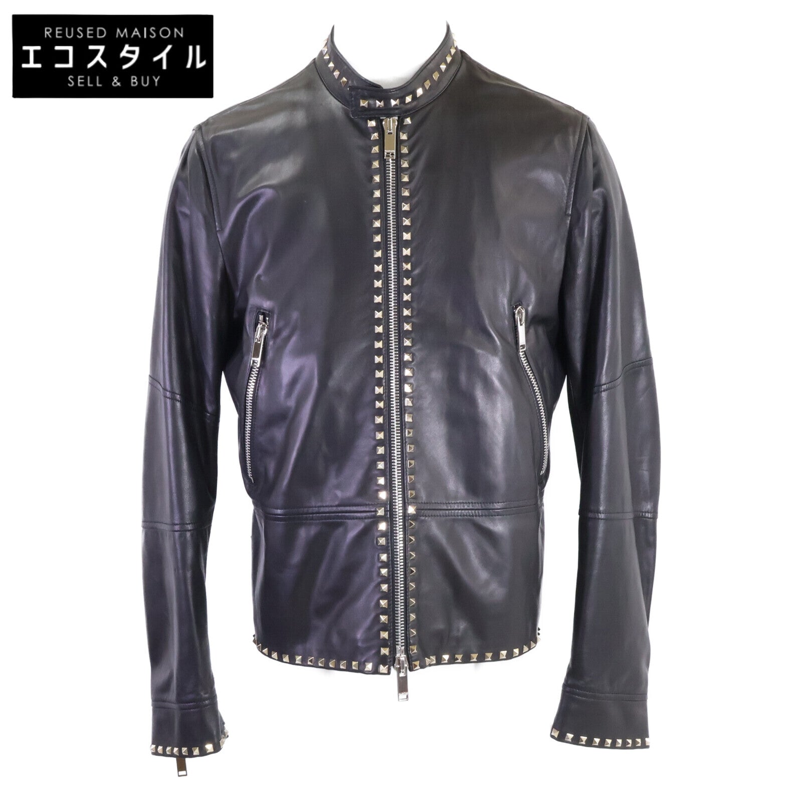 VALENTINO ヴァレンティノ 【美品/国内正規】NV3NA71P2AD ロックスタッズ ラムレザー シングルライダースジャケット ジャケット