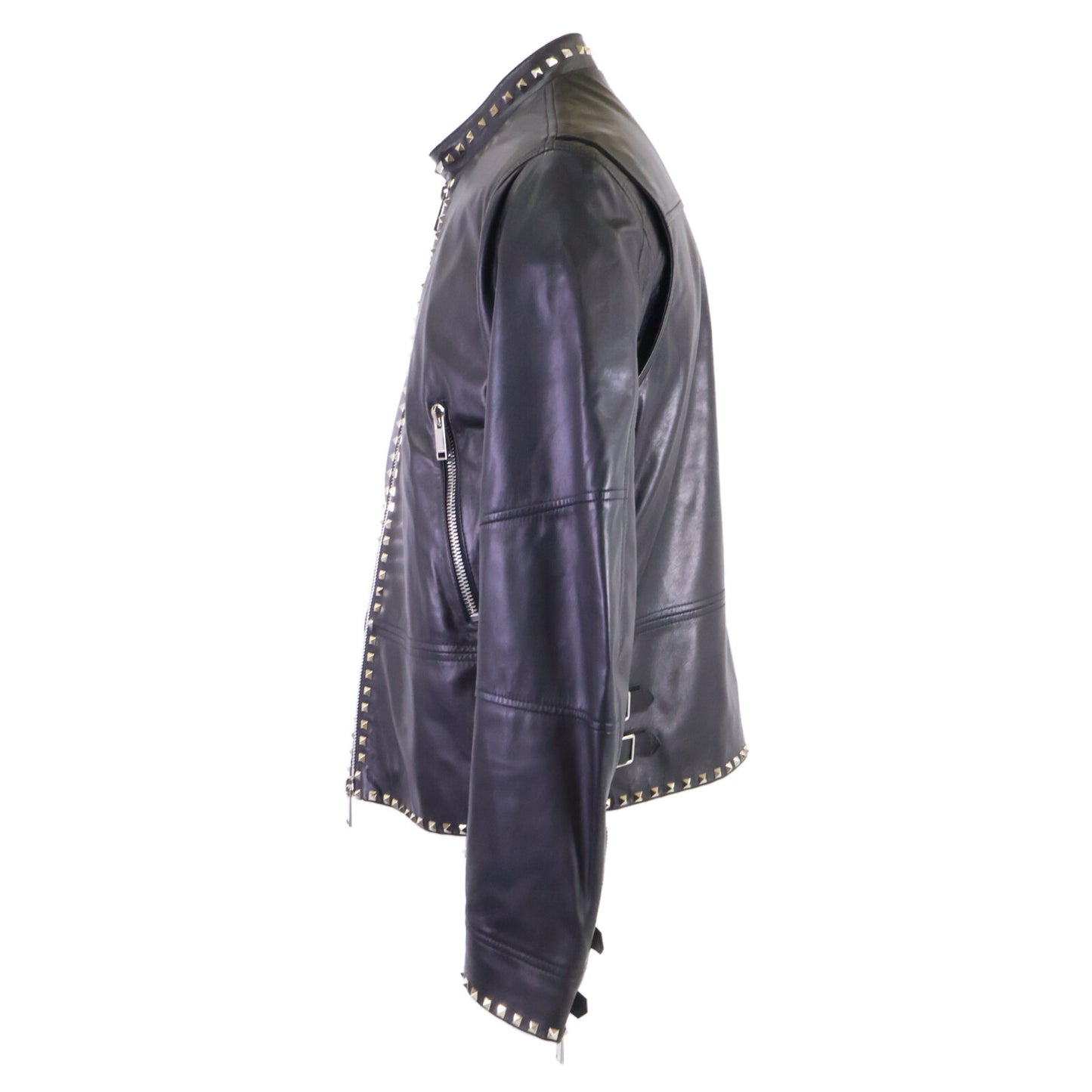 VALENTINO ヴァレンティノ 【美品/国内正規】NV3NA71P2AD ロックスタッズ ラムレザー シングルライダースジャケット ジャケット