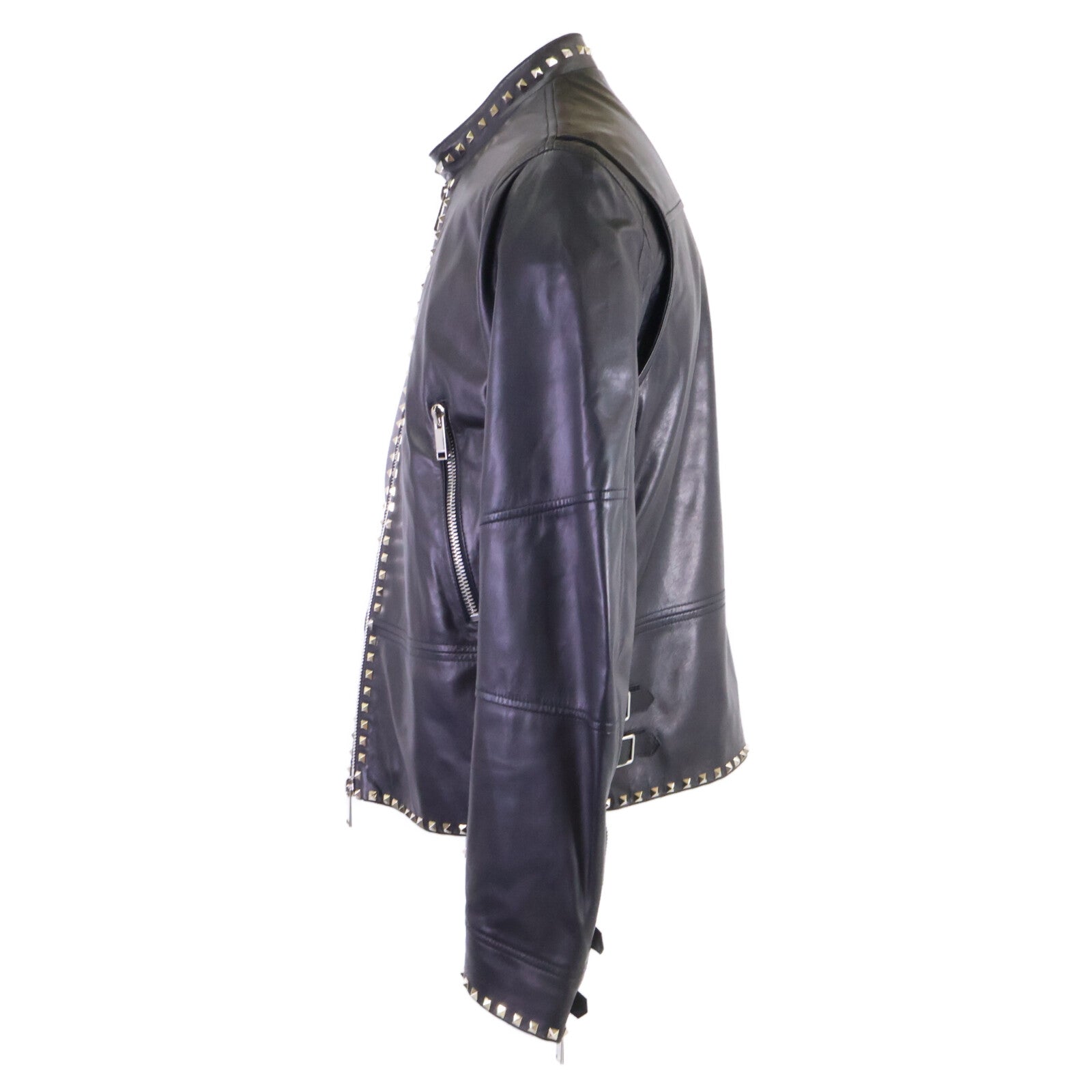 VALENTINO ヴァレンティノ 【美品/国内正規】NV3NA71P2AD ロックスタッズ ラムレザー シングルライダースジャケット ジャケット