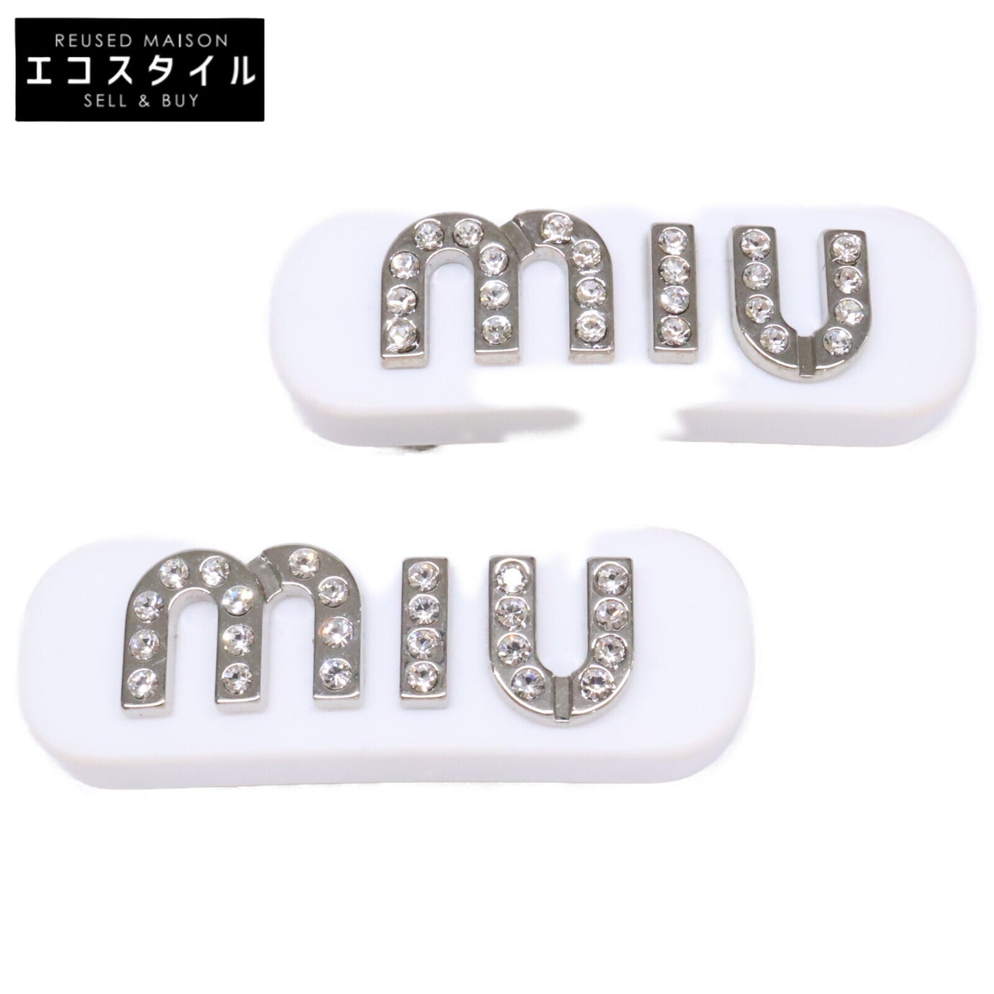 MIUMIU ミュウミュウ 【美品】5IF072 2F4N F0W5V クリスタル ロゴ ミニ バレッタ ヘアアクセサリー