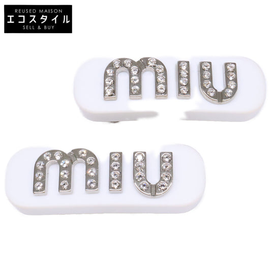 MIUMIU ミュウミュウ 【美品】5IF072 2F4N F0W5V クリスタル ロゴ ミニ バレッタ ヘアアクセサリー